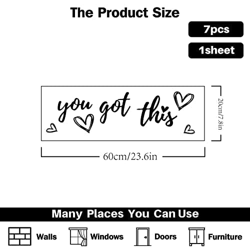 PLIGREAT You Got This Quotes Wall Stickers, Peel and Stick Wall Decals, Removable Vinyl Art Letters Walls Sticker for Bedroom Living Room Home Office Decorations Indoor Window Art Decor
