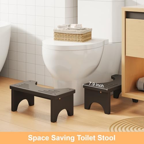 Black Toilet Stool Squat Adult, Natural Bamboo Wood Poop Stool for Adults, Bathroom Squatting Potty with Non-Slip Features, Portable Pooping Foot Step Stools