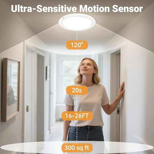 Rechargeable Ceiling Light No Wiring - Battery Operated Led Lights for Bedroom with Remote, Motion Sensor Night Light Indoor Hallway, Living Room, Bathroom, Home & Kitchen Decor Lighting (4)