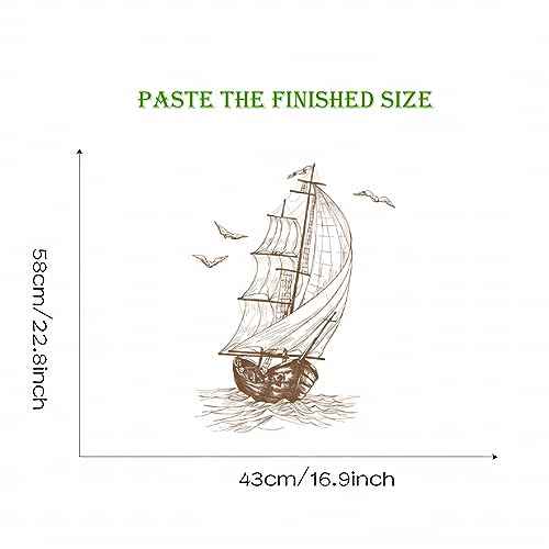 Sketch of A Sailboat Seagull Wall Stickers, sacinora Travel Adventure Inspirational Wanderlust Sailboat Nautical Wall Decals RemovableVinyl for Living Room Bedroom Bathroom Kitchen Sofa TV Background