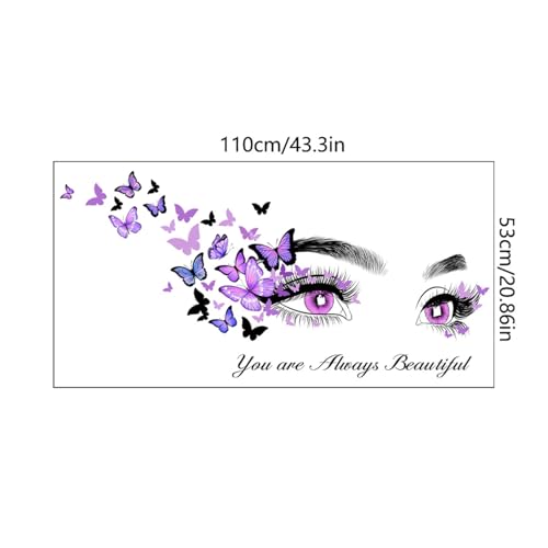 Beautiful Eyelash Eyes Wall Stickers, Purple Flying Butterfly Peel and Stick Wall Decals, Bedroom Living Room Sofa TV Background Art Wall Decor