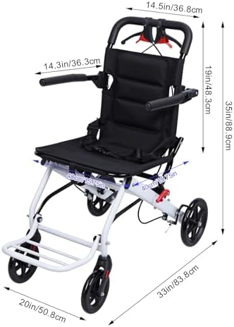 13LBS Transport Wheelchair Lightweight Foldable,Wheelchairs for Adults with Flip-up Armrest,Large Tires,Safety Belt&Shockproof Spring,Portable Wheelchair,Ideal for Seniors & Travel (White)