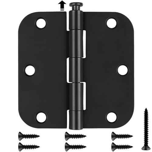 Estmoon 50 Pack 3.5 x 3.5 Inch Rounded Door Hinges Matte Black, 5/8" Radius Interior Hinges Heavy Duty Bifold Residential Hinges for Bathroom/Bedroom/Exterior/Internal Door, 6 Holes