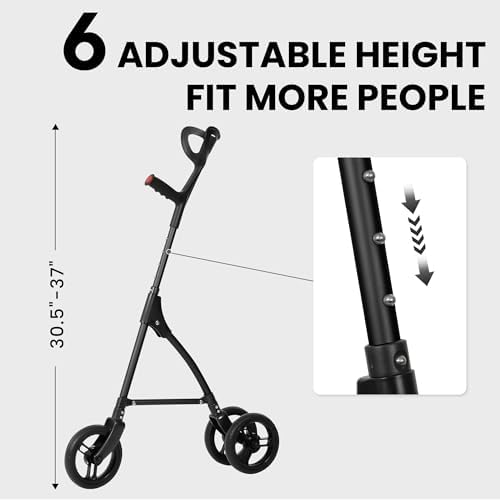 DAILYLIFE Rollator Walker for Seniors & Caregivers - Steerable Cane with 7.5" Wheels, Adjustable Height, Folding Design, Lightweight Aluminum Frame - Black