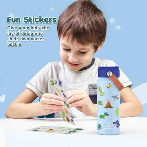 GoKEDA 18oz Kids Water Bottle, 2 Pack Insulated Bottles with Stickers, 18/8 Stainless Steel Vacuum Leak Proof Straw Cup for School, Gifts for Boys(Light Blue, Dark Blue)