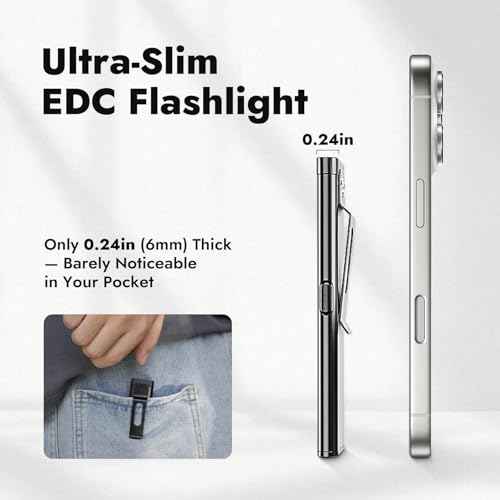WARSUN T7 EDC Flashlight, Compact Multi-Mode Pocket LED Flashlight, USB-C Rechargeable, IPX4, Dual Material, Red/Blue Strobe (2, Black) (Black-2Pcs)