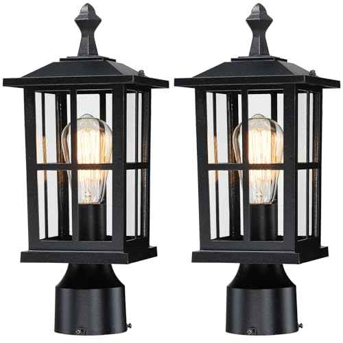 3 Inch Post Lights Outdoor Hard Wired 2Pack, Waterproof Outside Lamp Posts Outdoor Lighting Fixtures Pier Mount, Electric Black Aluminum Pillar Lights for Gate Patio Garden, Bulb Not Included