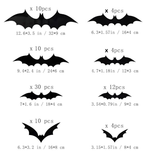 Bat Wall Stickers: Halloween Party Decorations Indoor & Outdoor - 84 pcs Reusable PVC 3D Black Bats for Halloween, Eve Party, Ghost Festival Decor