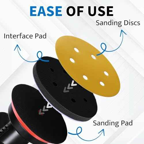 6 Inch 6 Holes Foam Sanding Pads 2 Pack Interface Pad Hook and Loop Sponge Cushion Buffer Backing Pad for Orbital Sander