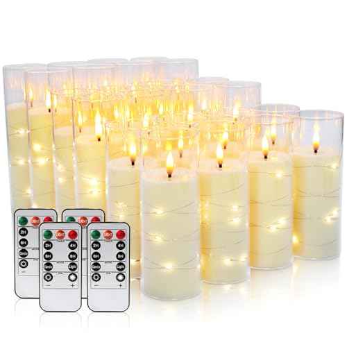 24-Piece Ivory Flameless LED Candles with Flicker Effect, Remote & Timer. Embedded Starry Lights, Battery-Powered. Safe, Elegant for Cozy Romantic Home Decor.