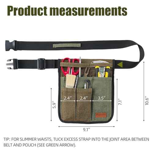 Garden Tool Belt for Men & Women, Denim Slim 4-Pocket Adjustable Garden Apron - Lightweight Utility Belt for Gardening, DIY, Carpenter, Painting, Seamstress, and Crafting Tool Pouch (Green)