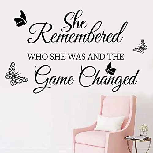 Inspirational Quotes Wall Decals Eyelash Eyes Wall Stickers Positive Lettering Saying Queen She Remembered Who She Was and the Game Changed Wall Art Sticker for Women Girls Bedroom Living Room Decor