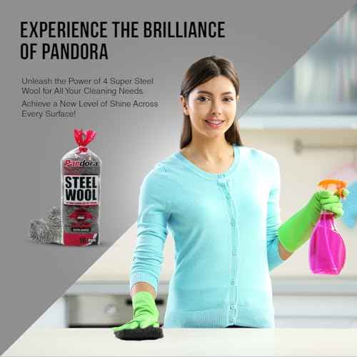 Pandora Steel Wool #4 ? Extra Coarse Grade, 16 Pads for Tough Cleaning and Pest Control - Quality Metal Strands - Ideal for Removing Stubborn Paint, Rust, Dirt, and Varnish