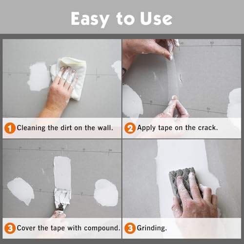 ROLLINGDOG Drywall Joint Tape, 2'' x147 ft Fiberglass Mesh Tape, Self-Adhesive Drywall Repair Tape for Wall Crack Repair, 1 Roll
