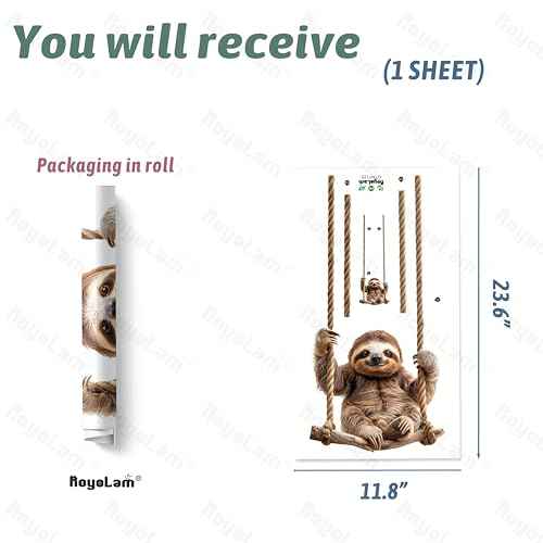 Lifelike Sloth on The Swing Wall Decal Nursery Animal Wall Sticker Removable Peel and Stick Wall Art Decor for Kid Baby Classroom Preschool Living Room Playroom Bedroom School