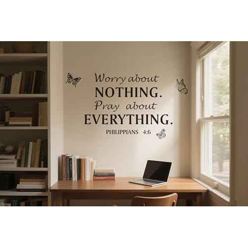 Philippians 4:6 Christian Scripture Quotes Wall Decal, Worry About Nothing Pray About Everything Butterflies Flying Bible Verse Religious Prayer Vinyl Removable Wall Sticker for Home Family