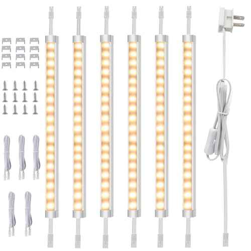 AIBOO Under Cabinet Lighting, Dimmable 12 inch Under Counter Lights, 120V Plug in & Hardwired, Linkable LED Closet Lights for Kitchen, Shelf, Workbench, Desk,Cupboard,Garage (6 PCS), Warm White 3000K