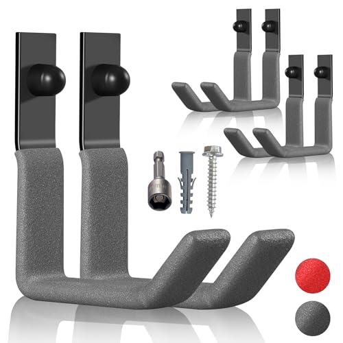 Garage Hooks for Hanging Heavy Duty, Ladder Hooks for Garage Wall Hanger, Metal J Utility Hooks, Shovel Holder Wall Mount Hooks, Garden Tool Organizer Storage for Helmet, Backpack-6Pack
