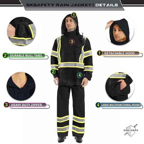 SKSAFETY Hi Vis Reflective Rain suits for Men Waterproof - High Vis Safety Rain Jacket, High Visibility Raincoat for Men