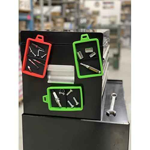 GRIPTY-Silicone Divided Magnetic Parts Tray (Pack of 3) Tool Trays for Screw, Bolts, Nuts, Washers and Other Small Metal Parts - 5 x 3.5'' (Original Green (2) / Monaco Red)