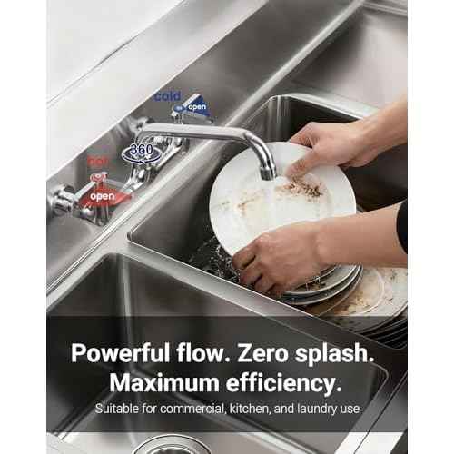 [CA. Available] Sepaitek Leak-Free Commercial Sink Faucet 8" Center 8" Spread Swivel Spout, Wall Mount Kitchen Faucet 2 Hole 2 Handles, Laundry Industrial Restaurant Compartment Sink Faucet, Brass