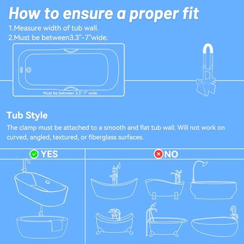 Adjustable Bathtub Grab Bars for Seniors, Tub Handle Grab Bar for Elderly Bath Support, Bathtub Safety Rail, Height and Width Adjustable