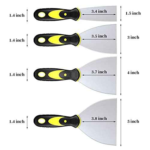 DEKEones Putty Knife Scrapers, Spackle Knife, Metal Scraper Tool for Drywall Finishing, Plaster Scraping, Decals, and Wallpaper (4 Pack, 5¡±, 4¡±, 3¡±, 1.5¡± Wide)