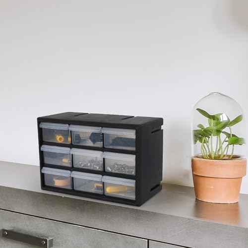 Hardware and Craft Drawer Cabinet, 9 Drawer Plastic Parts Storage Cabinet, Black