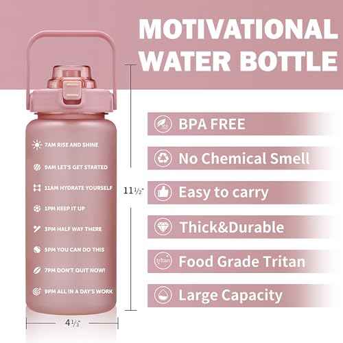 64oz,100oz,128oz Large Motivational Water Bottle with Time Marker, Leakproof & BPA Free Half Gallon Big Water Bottle with Straw Handle Tritan Frosted Water Jug for Gym,Fitness,Outdoor Sports