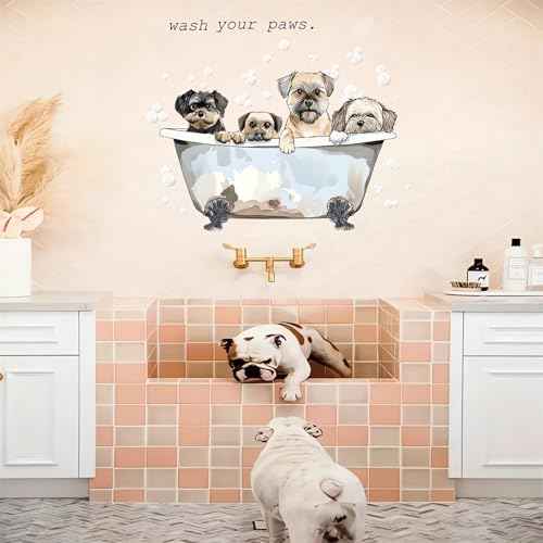 Cute Puppy Bubble Bath Wall Stickers, sacinora Dog Bathtub Pet Wall Decals Removable Vinyl Peel and Stick for Bathroom Nursery Bedroom Art Home Decorations