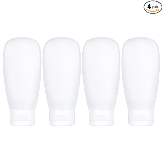 TSA Approved Travel Bottles Set for Toiletries Travel Size Containers Kit 4 Pack Portable Leak Proof Refillable Squeeze Cosmetic Airplane Essential Shampoo Hair Conditioner Body Lotion Bath Shower Gel