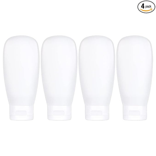 TSA Approved Travel Bottles Set for Toiletries Travel Size Containers Kit 4 Pack Portable Leak Proof Refillable Squeeze Cosmetic Airplane Essential Shampoo Hair Conditioner Body Lotion Bath Shower Gel