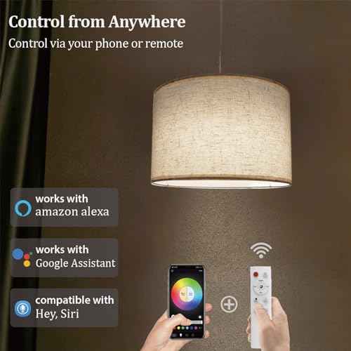 Hanging Lamp Plug in Pendant Light 2 Pack with Remote Control, 15Ft Hanging Lights with Plug in Cord Beige Lamp Shade Plug in Ceiling Light with Cord for Bedroom, Kitchen, Living Room, Dining Table