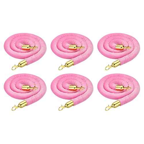 PATIKIL 5 Feet Pink Velvet Stanchion Rope, 6 Pack Crowd Control Barrier Rope with Snap Hooks for Posts Stands Queue Divider of Hotel Theater, Golden