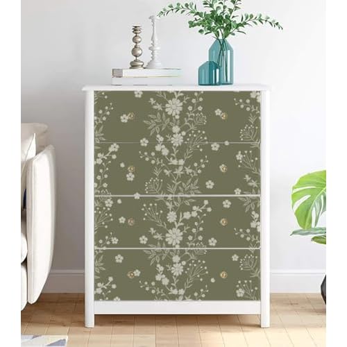 Tonal Floral Peel and Stick Wallpaper Sage Green Floral Self Adhesive Wallpaper Contact Paper Waterproof for Shelves Cabinet Drawer Table (Sage Green, 17.32in X 6.56ft)