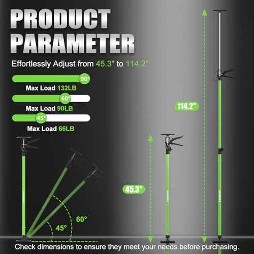 Cabinet Jack Support Pole, 45.3-114.2 Inches Steel Telescopic Quick Support Rod, Third Hand Tool Support System, Drywall Jack, Cargo Bars, 132 LB Capacity, 2-Pack