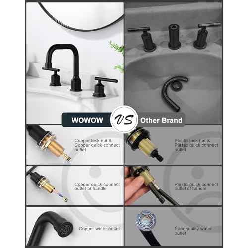 WOWOW Oil Rubbed Bronze Bathroom Faucet Widespread Bathroom Sink Faucet 3 Holes Vanity Faucet 2 Handle Basin Tap with Drain and Suplly Lines Retro