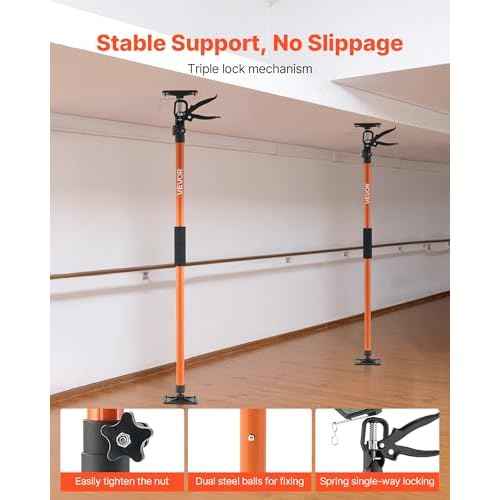 VEVOR Cabinet Jack Support Pole, 2-Pack, 45.7-114.2 Inch Steel Telescopic Quick Support Rod, Adjustable 3rd Hand System up to 154 lbs Capacity for Installing Cabinets, Lifting Drywall, Cargo Bars