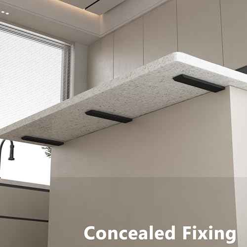 4-Pack 8 Inch Countertop Support Brackets, Heavy Duty L Brackets for Quartz/Wood/Laminate/Granite Countertops | 3/8" Thick Metal Steel | Frosted Black Powder Coated