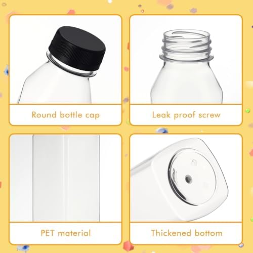 Honeydak 12 Pcs Empty Sensory Bottles Bulk with Black Lids 12 oz / 350 ml Clear Plastic Reusable Leakproof Juice Bottles Drink Container for Sensory Crafts Handmade Beverages Storage (Square)