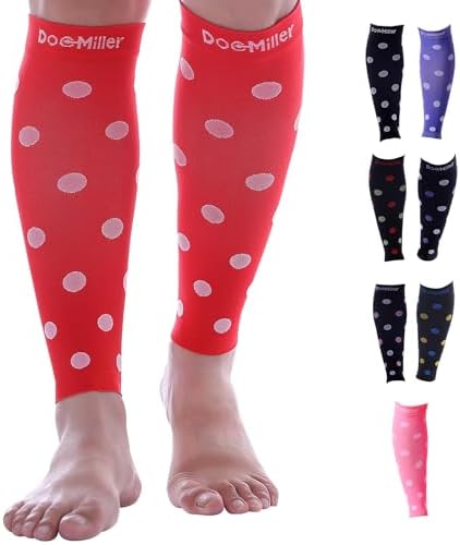Doc Miller Calf Compression Sleeve – Footless Socks for Women & Men, 20-30mmHg, Shin Splint & Leg Cramp Support, Varicose Veins, Knee High, 1 Pair, Polka Dot
