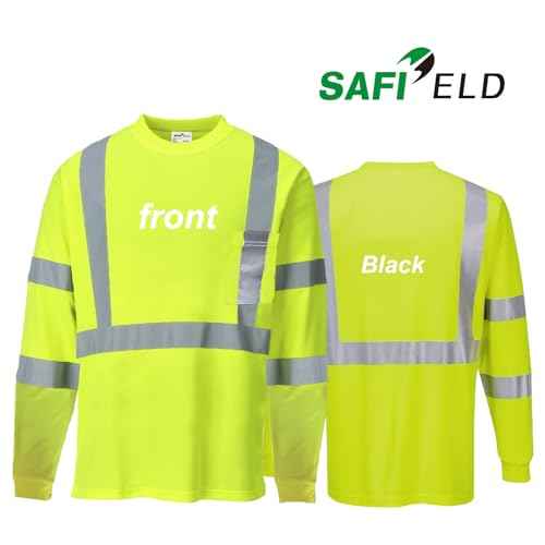Hi Vis Safety Shirts for Men Reflective,High Visibility Work T-Shirt Short Long Sleeve with Pocket, 3 and 5 Pack