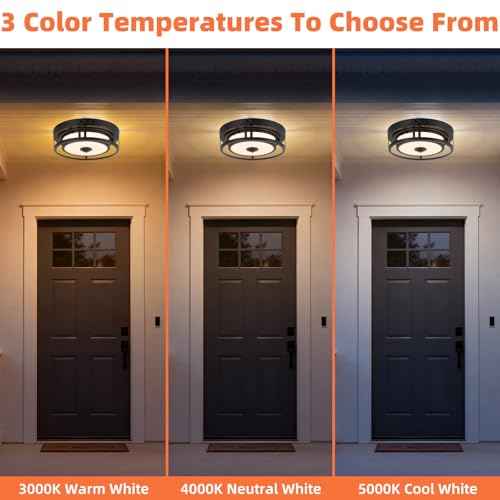 12IN Motion Sensor LED Ceiling Light, Modern Flush Mount Ceiling Light Fixtures, 3CCT 3000-5000K Dusk to Dawn Motion Sensor Outdoor Lights Waterproof for Porch Entryway Garage, Black