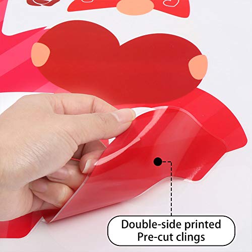 CCINEE Valentine's Day Window Cling,6 Sheet Heart Gnome Elf Window Sticker Decals for St. Valentine's Day Wedding Party Home Window Decoration Supply