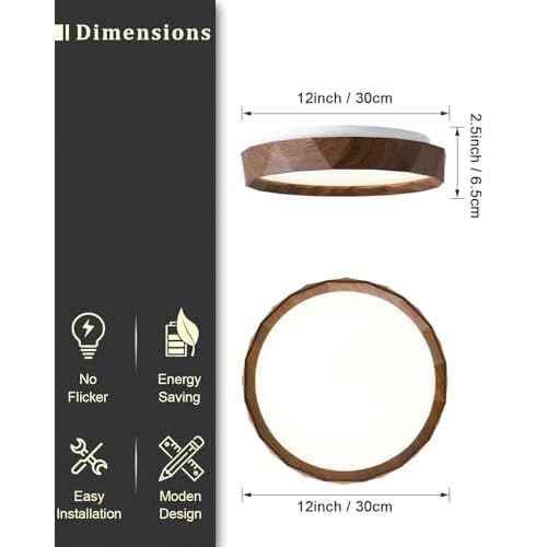 ANYLOVE 15 inch LED Flush Mount Ceiling Light Fixture,3000K 4000K 5002K Adjustable Ceiling Lights, Farmhouse Oak Wood Grain Ceiling Light for Bedroom Hallway Bathroom Kitchen