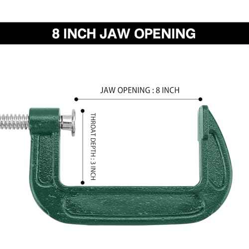 2 Pack C Clamp, 8 Inch Heavy Duty Steel C Clamps Set, Green Industrial Strength C Clamp for Woodworking, Welding, Building, Metal Workpiece
