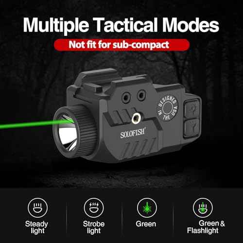 Solofish 800lm Pistol Light Laser Combo with Adjustable Rail, Shockproof Green Laser Sight and Gun Light with Strobe Function, Rechargeable