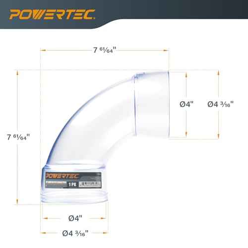 POWERTEC 70368-P2 4 Inch ID 90 Degree Elbow for 4 Inch OD Dust Collection Pipes, Adapters and Fittings (Clear), 2 pack