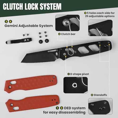 Kizer Task Pocket Knife, 3.04 Inch Nitro V Sheepsfoot Blade EDC Folding Knife with Innovative Clutch Lock, Spicy Red G10 Handle Camping Knives, Small Hunting Knives with Thumb Stud Opener, V3641A2