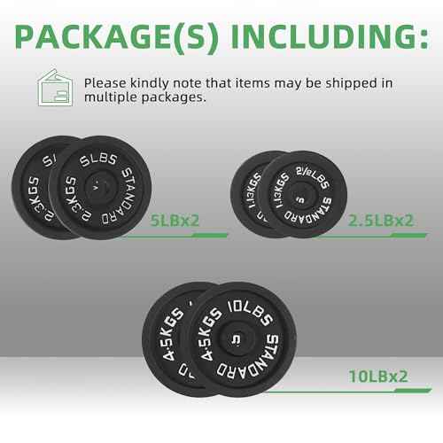 Fitvids Standard Cast Iron 1-Inch Weight Plate Sets for Strength Training & Weightlifting, 35 LBS or 75 LBS or 120 LBS Sets
